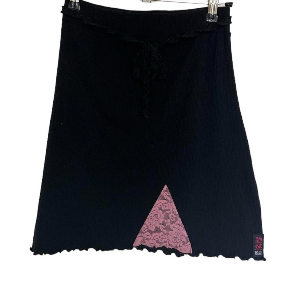 Black Mini Skirt with Pink Lace